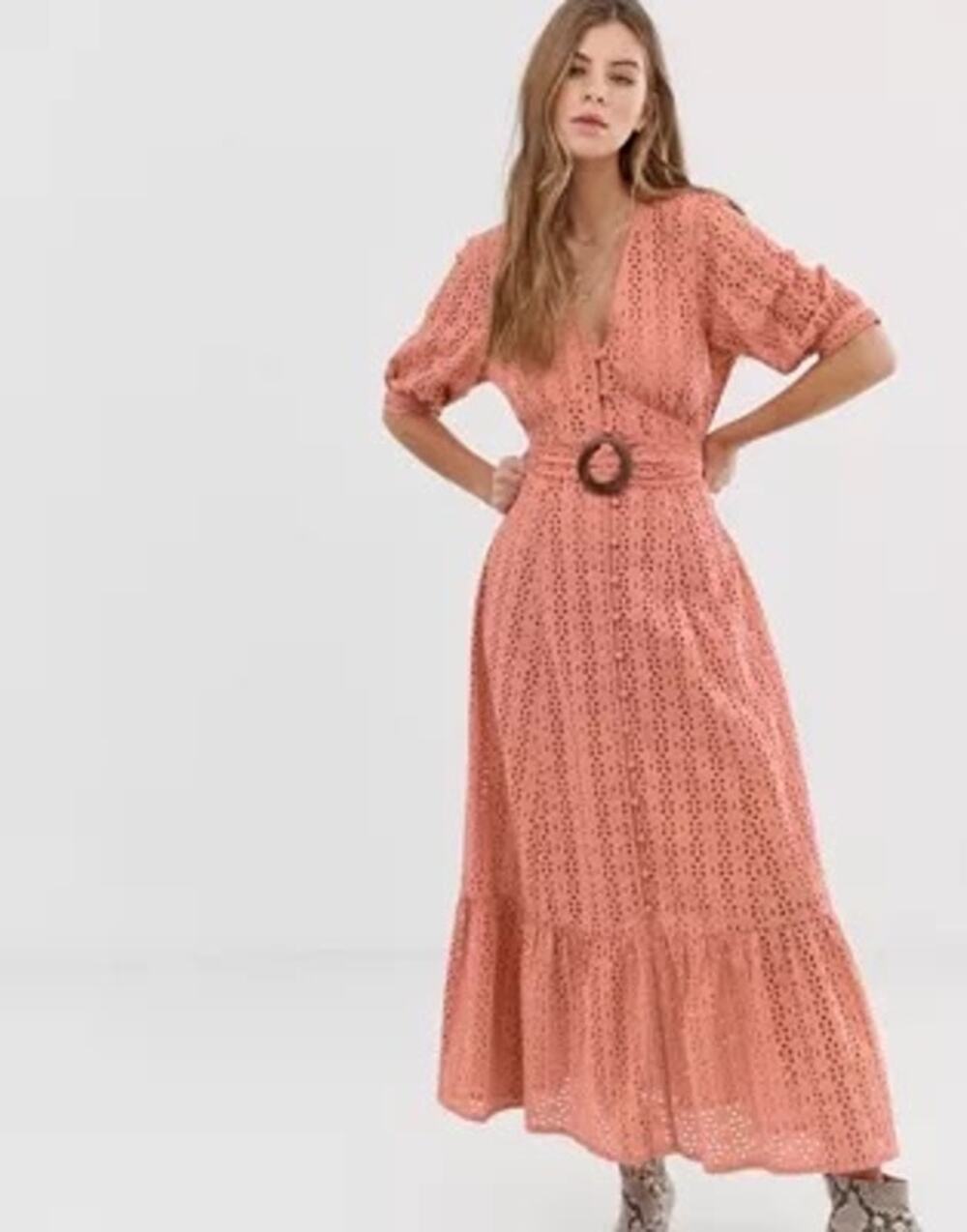 ASOS Eyelet Short Sleeve Button Front Midi Dress Size 4